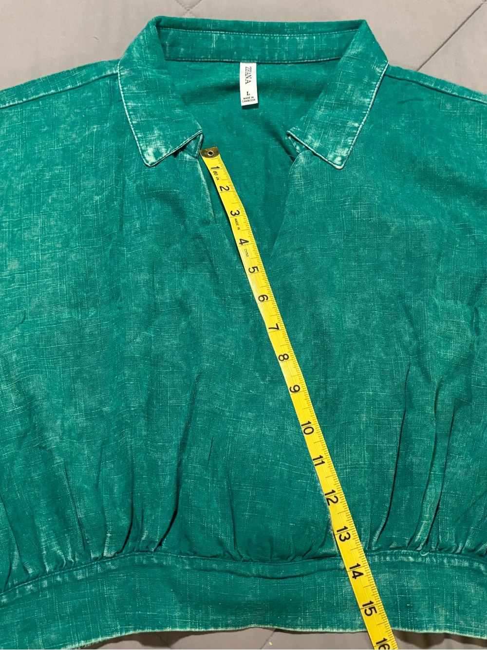 Zenana Washed Linen Wrap Crop Top in Kelly Green Sz Lg NWOT - Picture 3 of 7